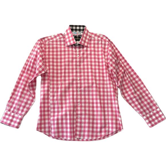 BERTIGO Pepe 52 Cotton Designer Shirt Men's Size XL Pink White Check NWOT - Picture 2 of 16